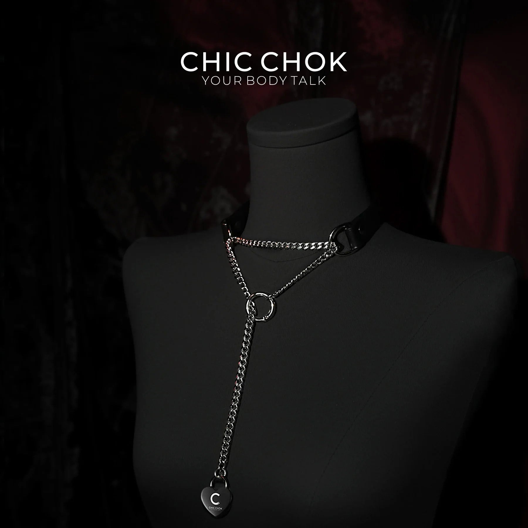 CHICCHOK [Breathless] Fashion Black with Thick Chains, Movable Pulling Chain Daily Wear Leather Necklace Choker versatile wear(With love lock)
